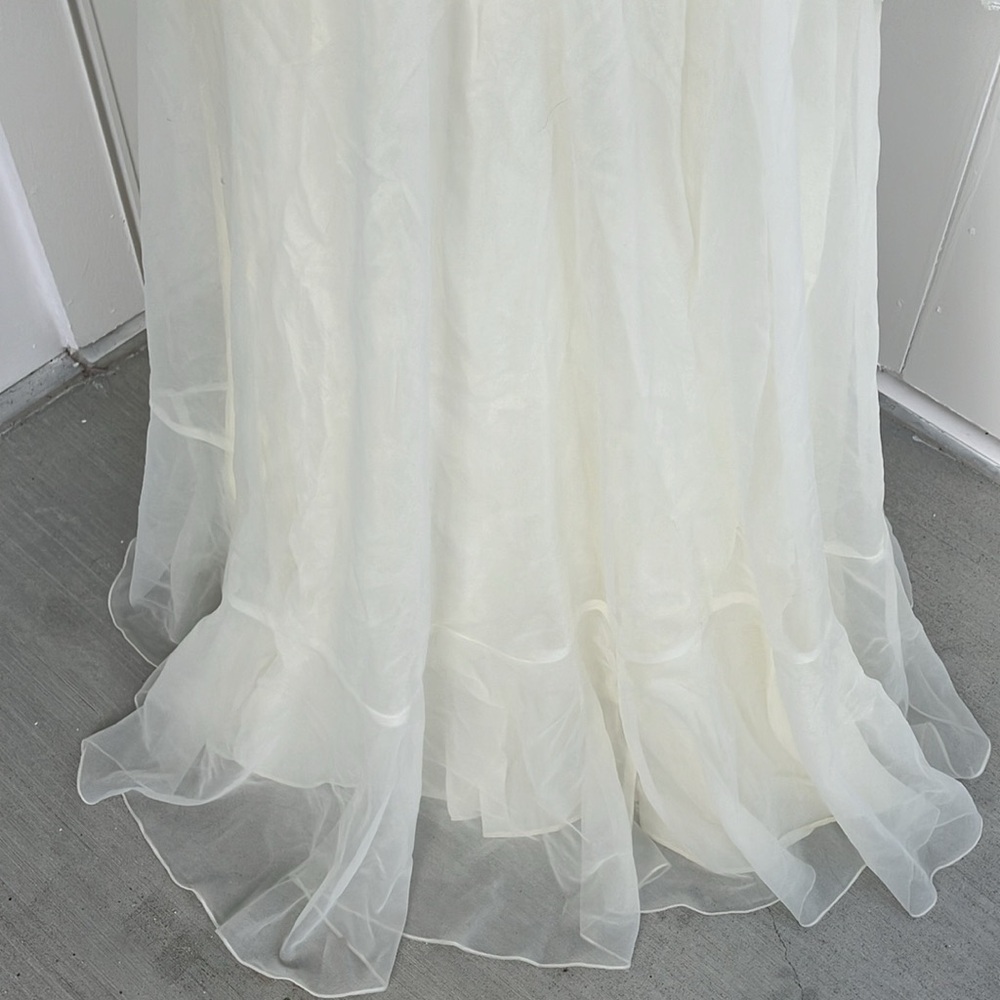 Vintage 70s Floor-Length Maxi Cream High Neck Ruffle Cream Prairie Wedding Dress - Picture 5 of 14